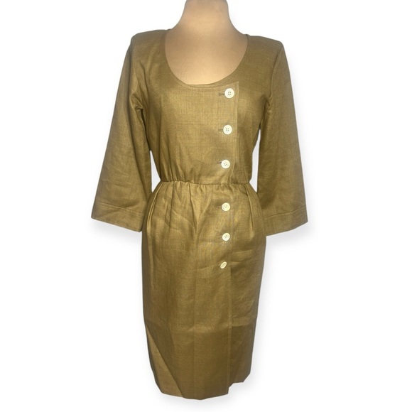 70’s vintage Yves Saint Laurent rive gauche button down linen dress in flax tan - Picture 3 of 10